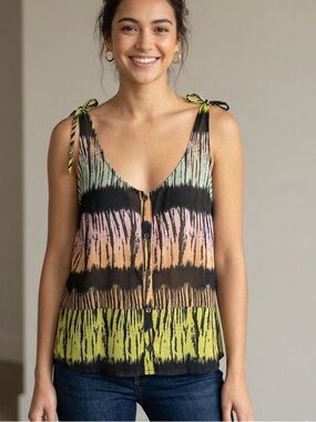 Anthropologie Myne Ashley Ann Multiple Color 100% Silk Sleeveless Top XS